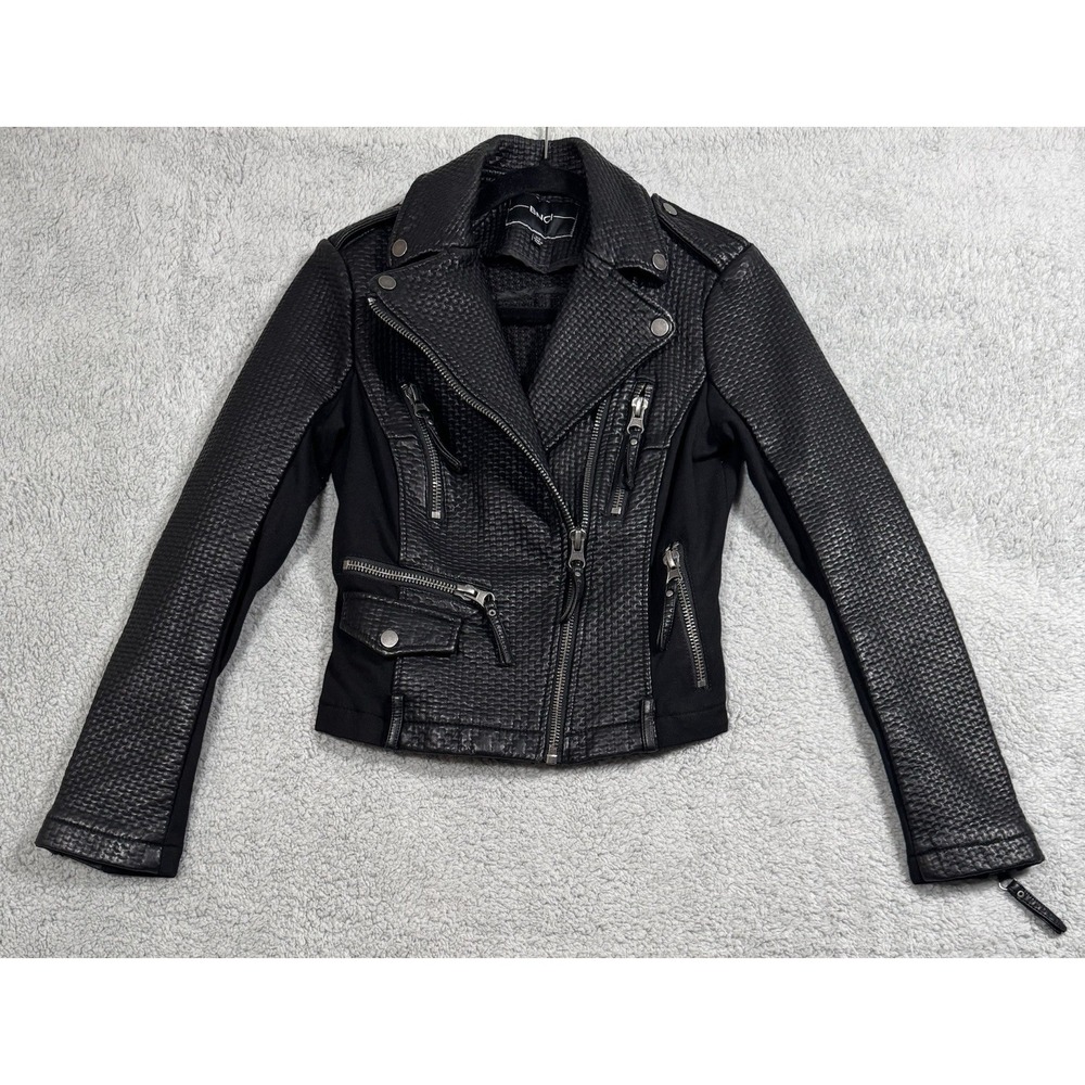 BNCI Women Black Faux Leather Moto Jacket Motorcycle Zippers Size XS Heavyweight